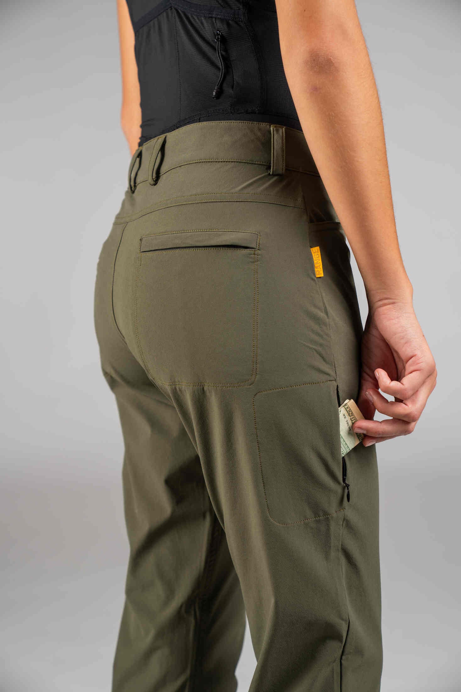 Women's Olive Green Mountain Bike Pants - Side Pocket