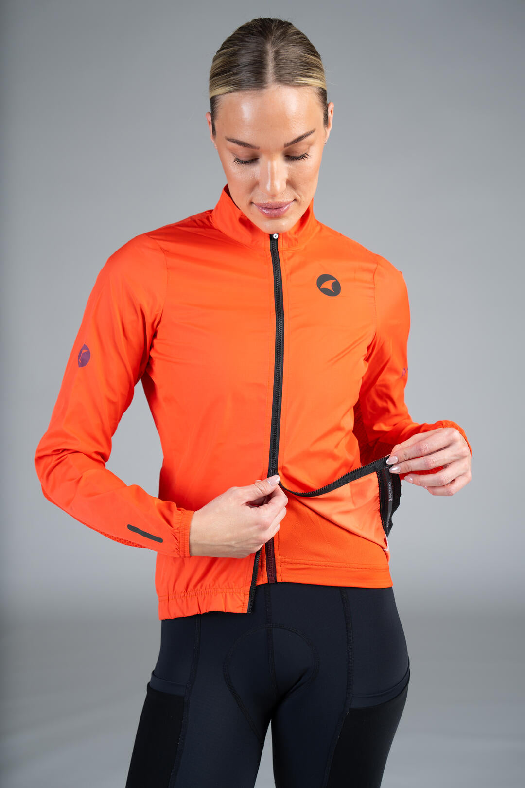 Women's Red Cycling Wind Jacket - Two-Way Zipper