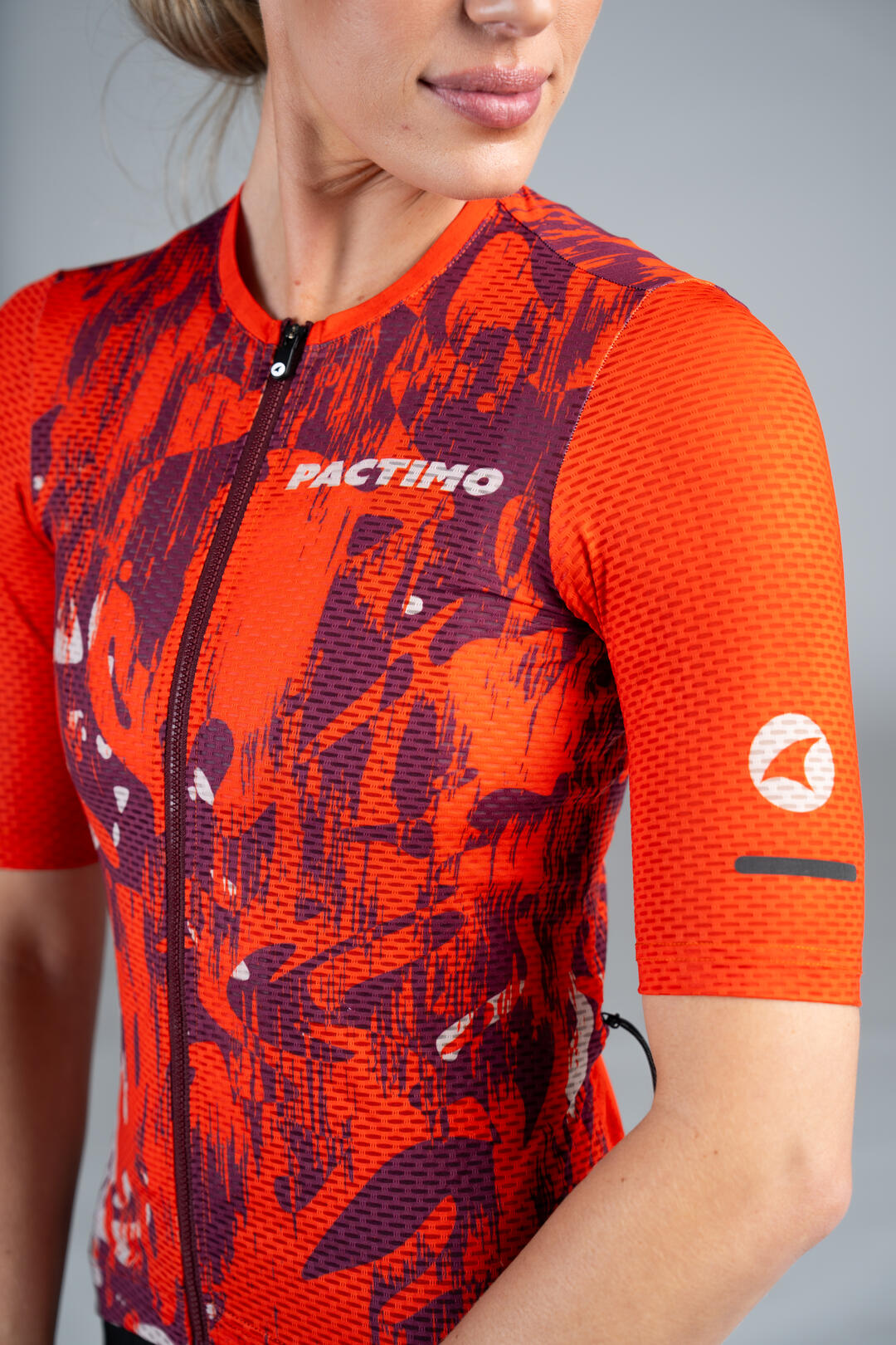 Women's Red Mesh Gravel Cycling Jersey - Sleeve