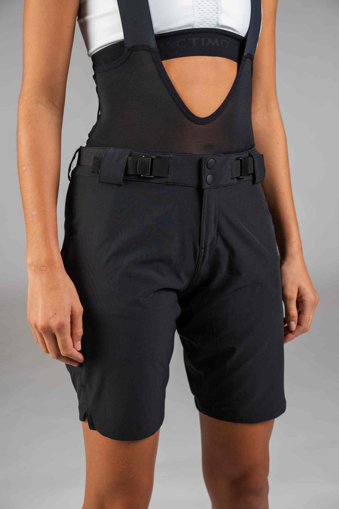 Women's Black Mountain Bike Shorts - Front Close-Up