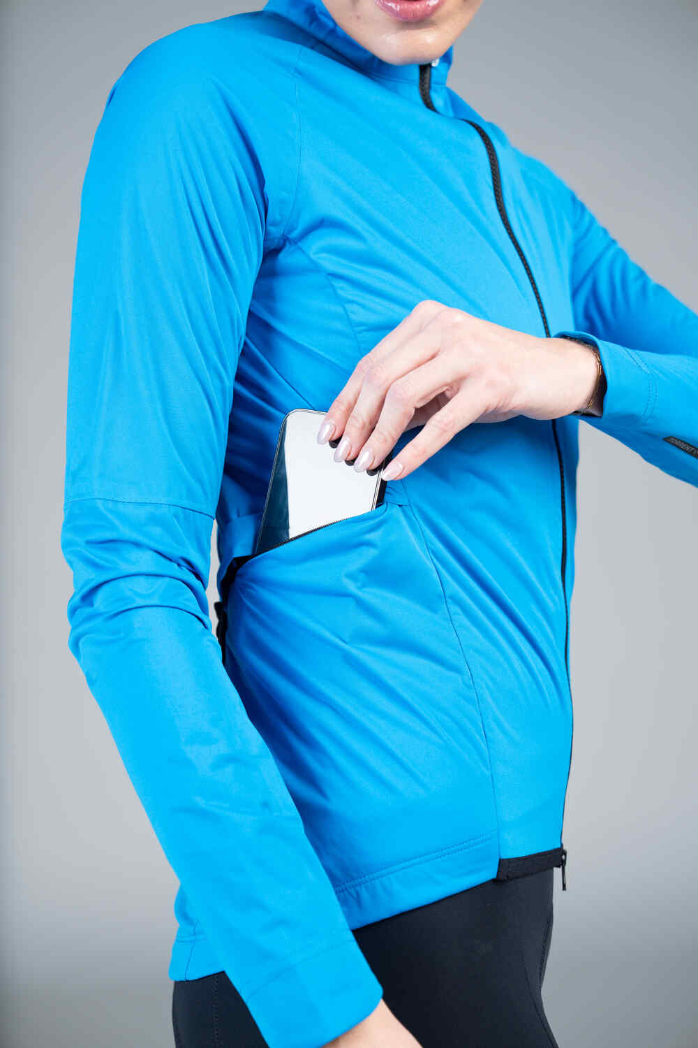 Women's Blue Waterproof Cycling Rain Jacket - Side Pocket