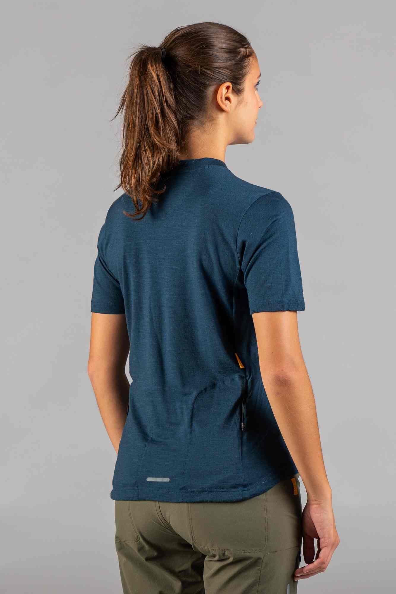 Women's Navy Blue Merino Wool MTB Jersey - Back View