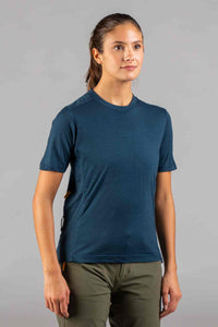 Women's Navy Blue Merino Wool MTB Jersey - Front View