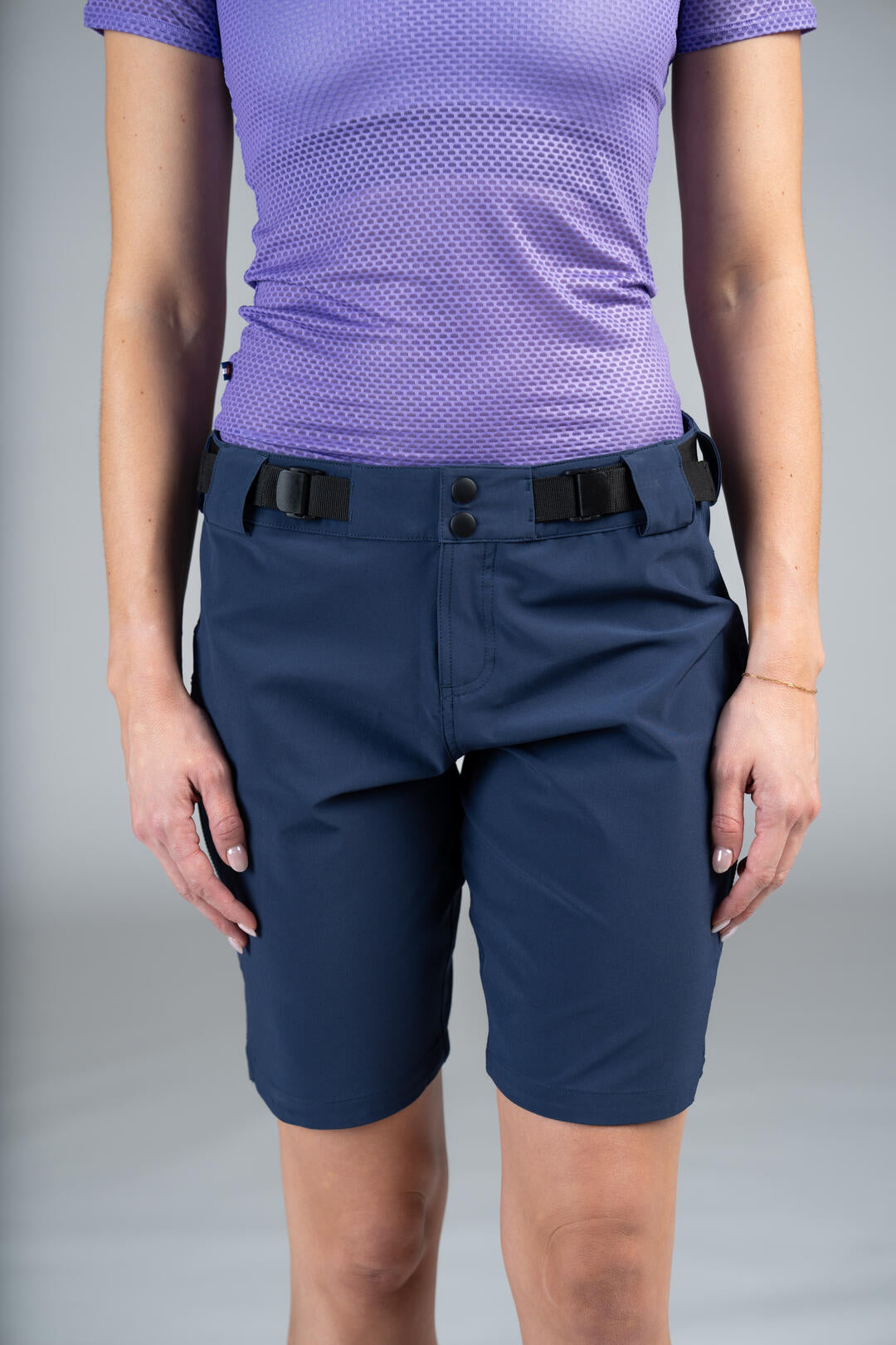 Women's Navy Blue Mountain Bike Shorts - Front Close-Up
