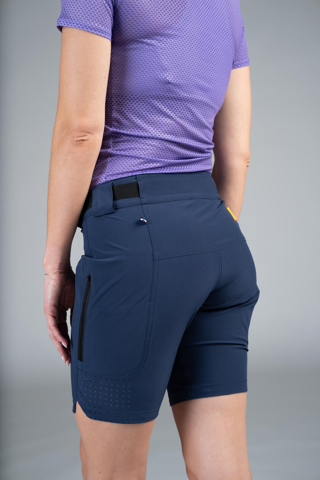 Women's Navy Blue Mountain Bike Shorts - Left Side