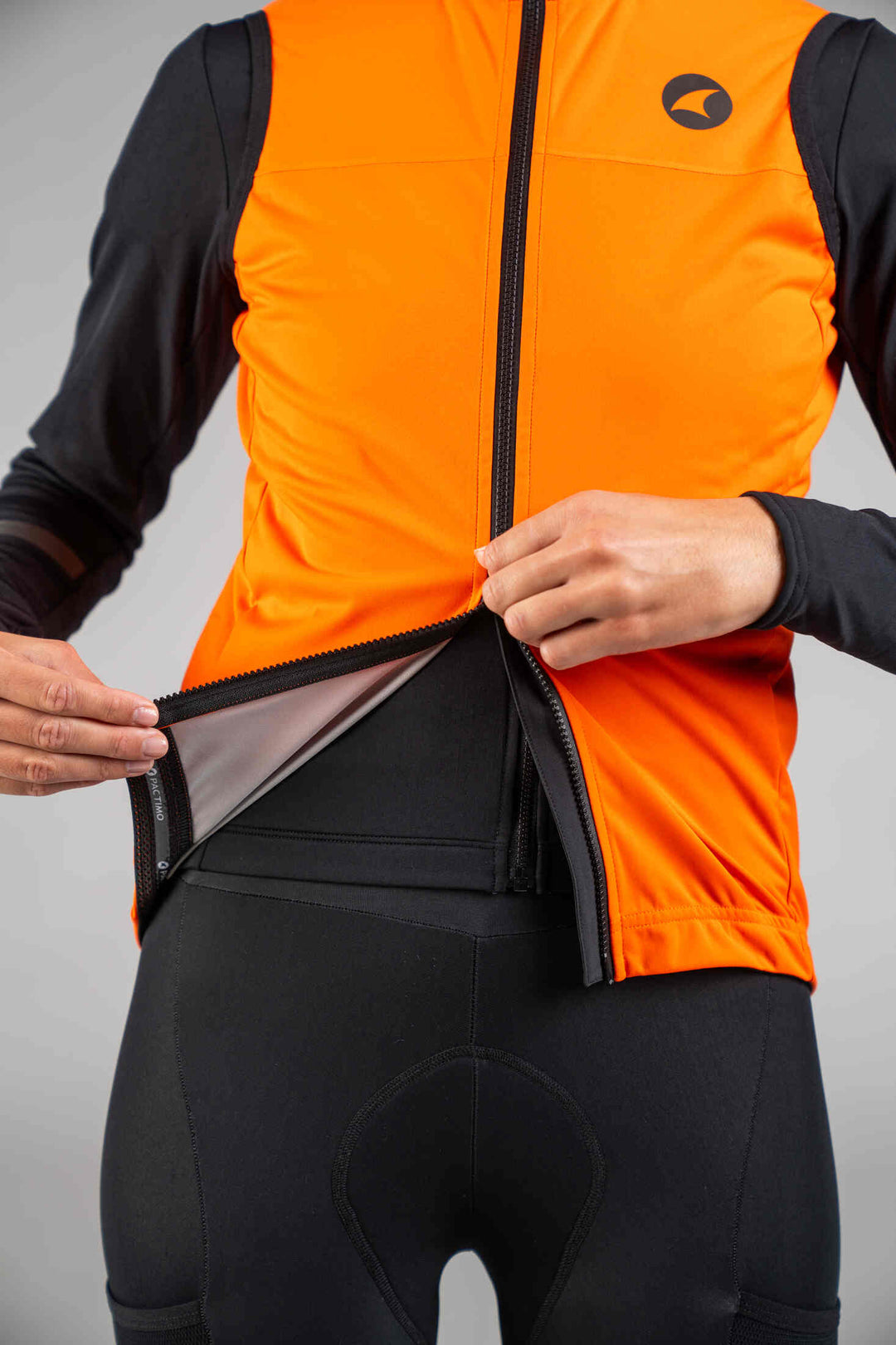 Women's Red Orange Water-Resistant Cycling Vest - Two-Way Zipper