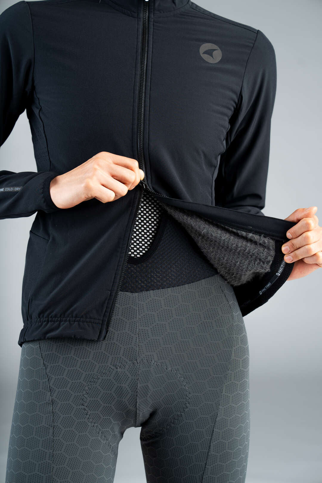 Women's Black Thermal Cycling Jacket - Two-Way Zipper