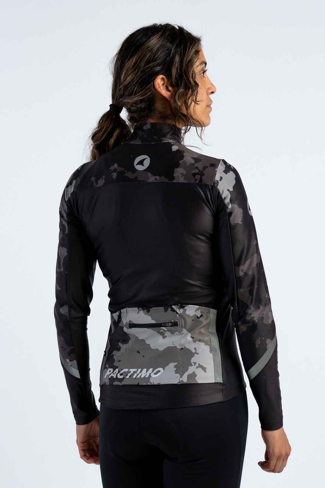 Women's Black Camo Water-Resistant Thermal Cycling Jersey - Back View