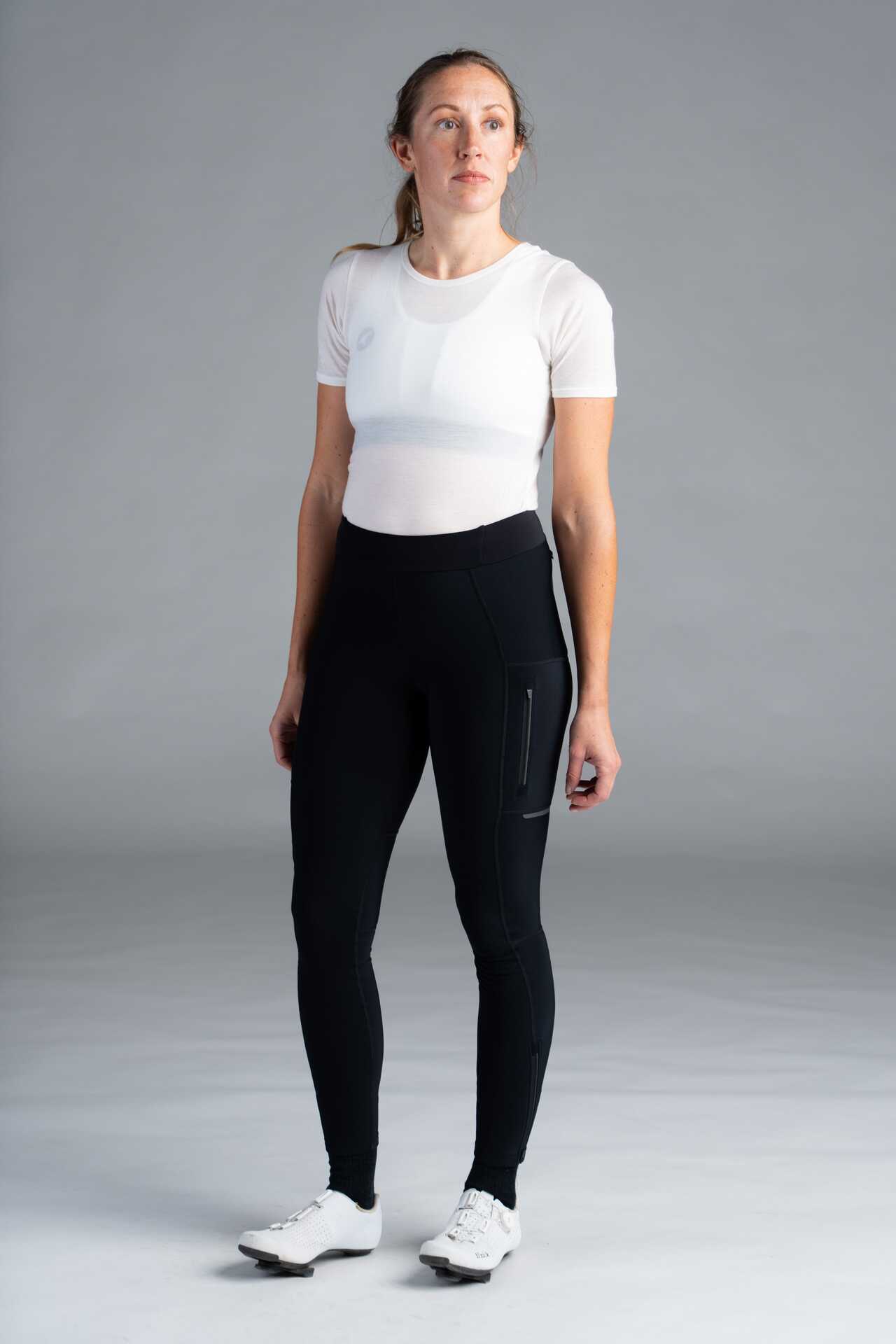 Women's Black Thermal Cycling Tights without Chamois - Front View
