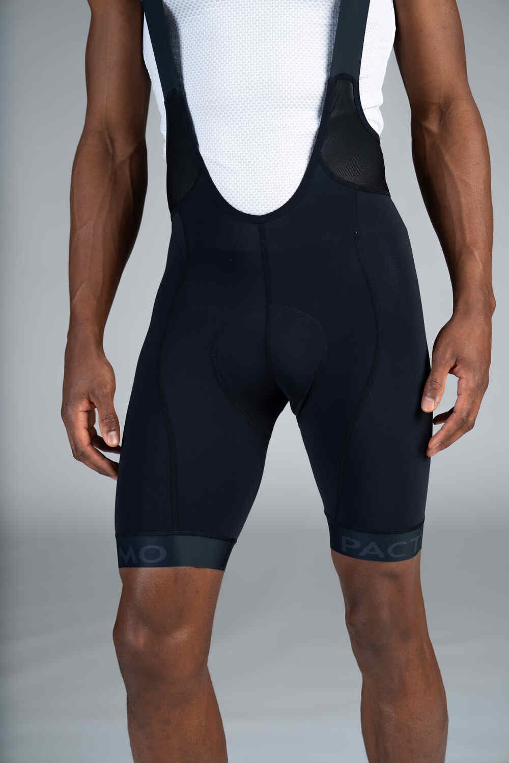 Men's Black Cycling Bibs - Ascent Vector Front Close-Up