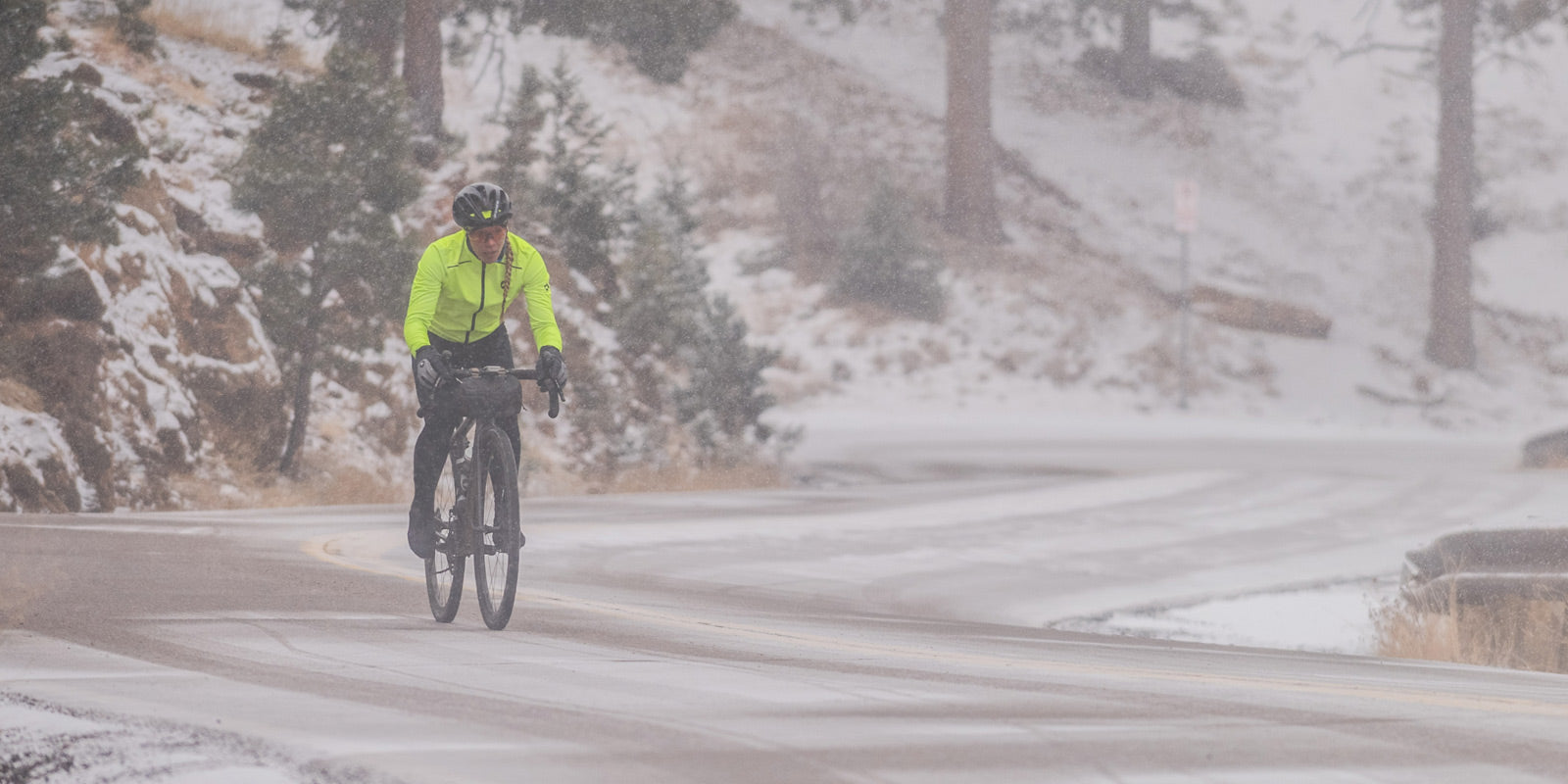 Cyclist Riding in Winter Conditions