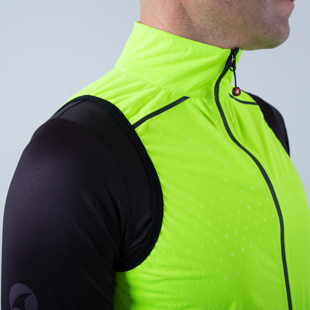 Waterproof Cycling Rain Vest for Men - Collar Detail #color_manic-yellow