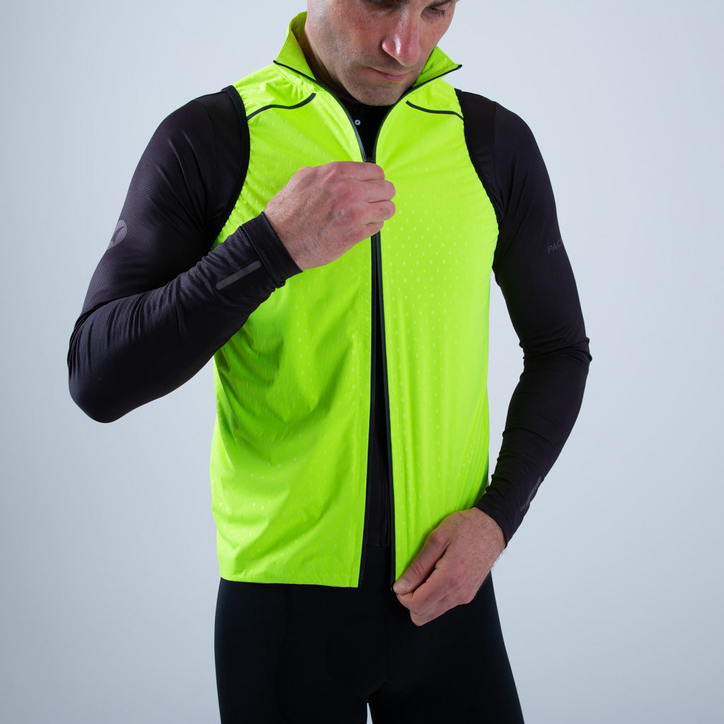 Waterproof Cycling Rain Vest for Men - Two Way Zipper #color_manic-yellow