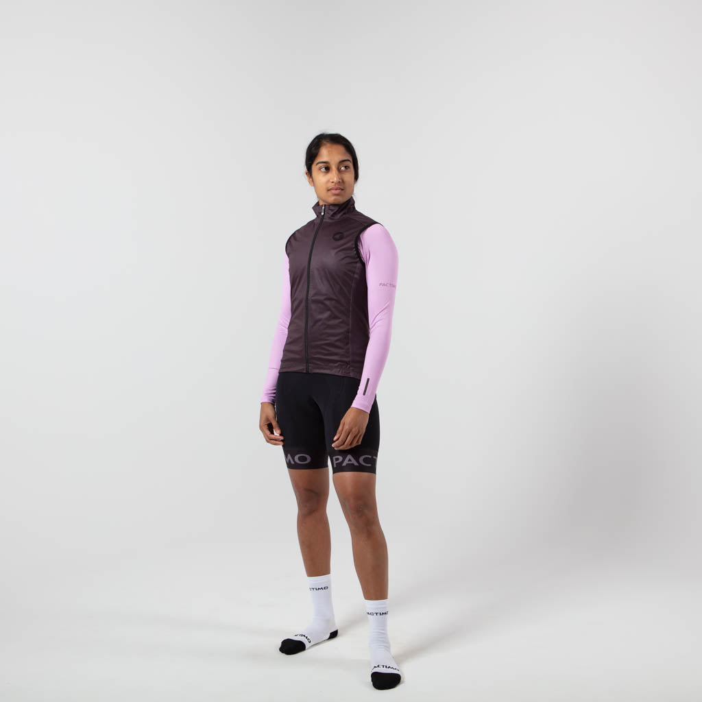 Women's Cool Weather Cycling Vest With Pockets on body Front View #color_charcoal