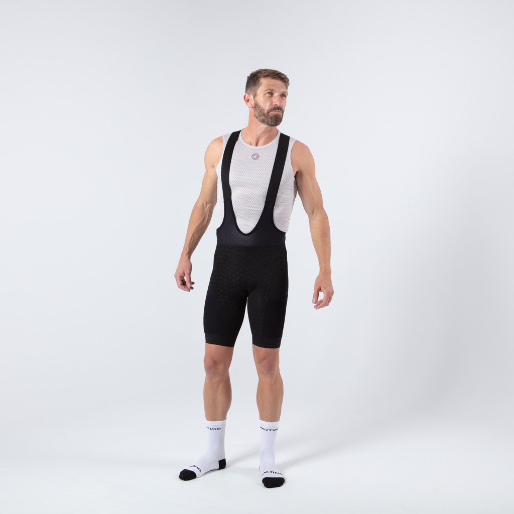 Men's Long Distance "12-hour" Cycling Bibs on Body Front View #color_black