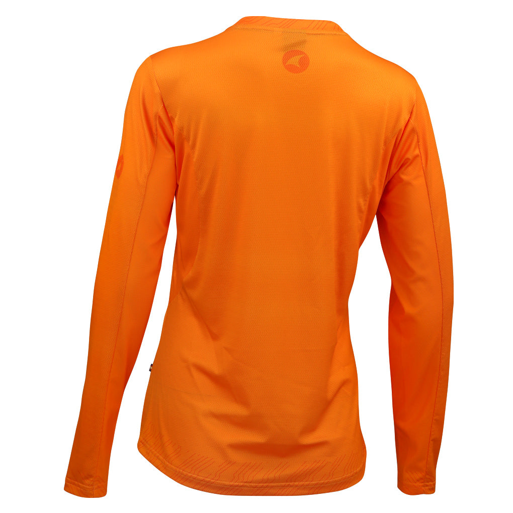 Women's Long Sleeve Mountain Bike Jersey - Back View #color_bright-orange