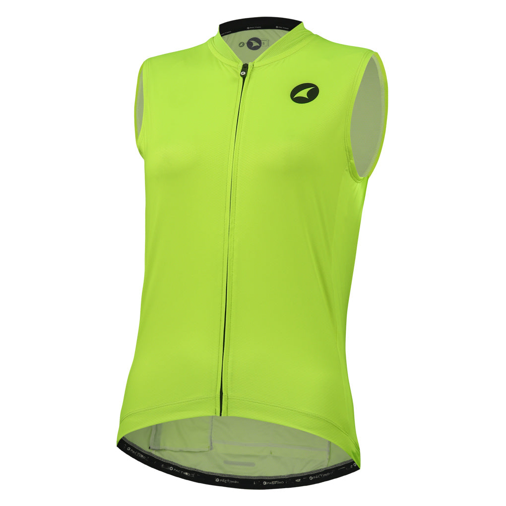 Women's Sleeveless Cycling Jersey Front View #color_manic-yellow