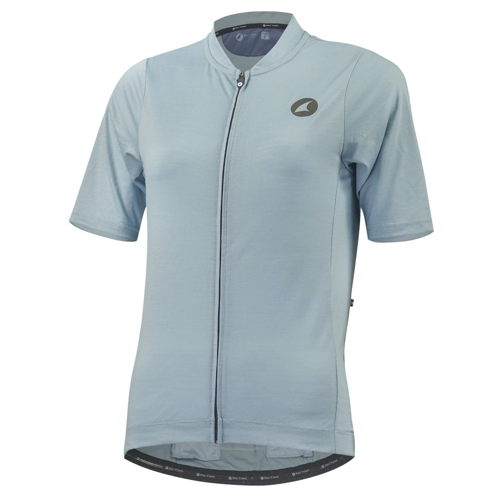 Merino Wool Cycling Jersey for Women Front View #color_stone-blue