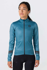 Women's Gray Blue Thermal Cycling Jersey - Front View