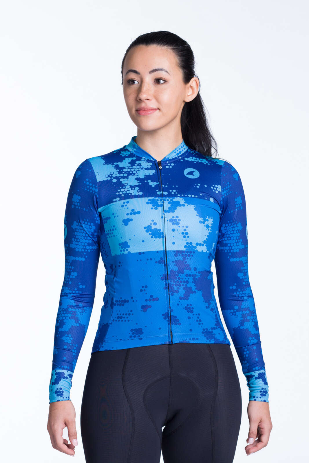 Women's Blue Aero Long Sleeve Cycling Jersey - Disperse Front View