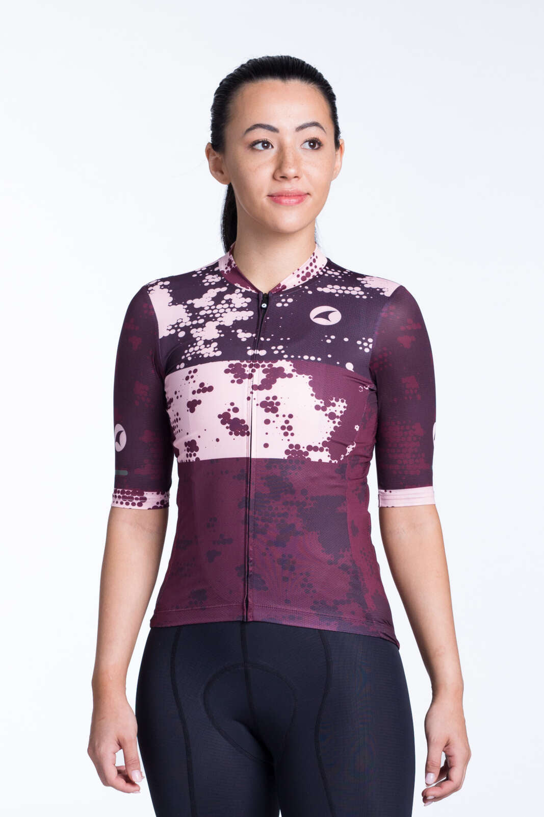 Women's Burgundy Summer Cycling Jersey - Ascent Aero Disperse Front View