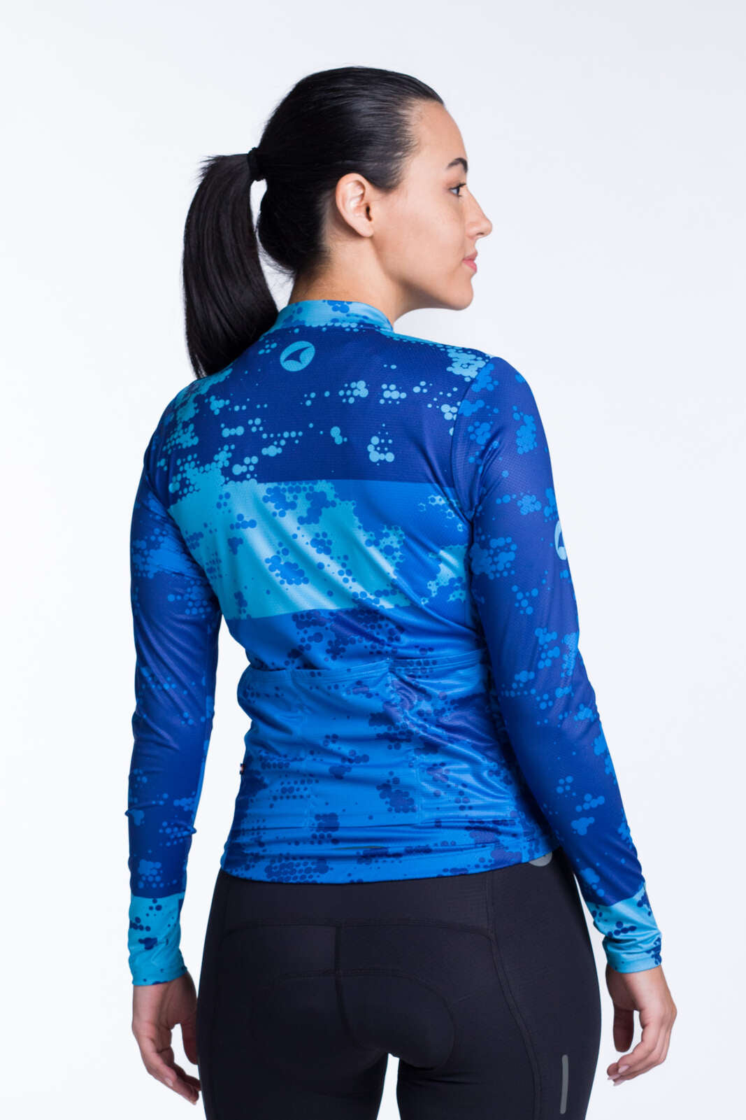 Women's Blue Long Sleeve Cycling Jersey - Ascent Disperse Back View