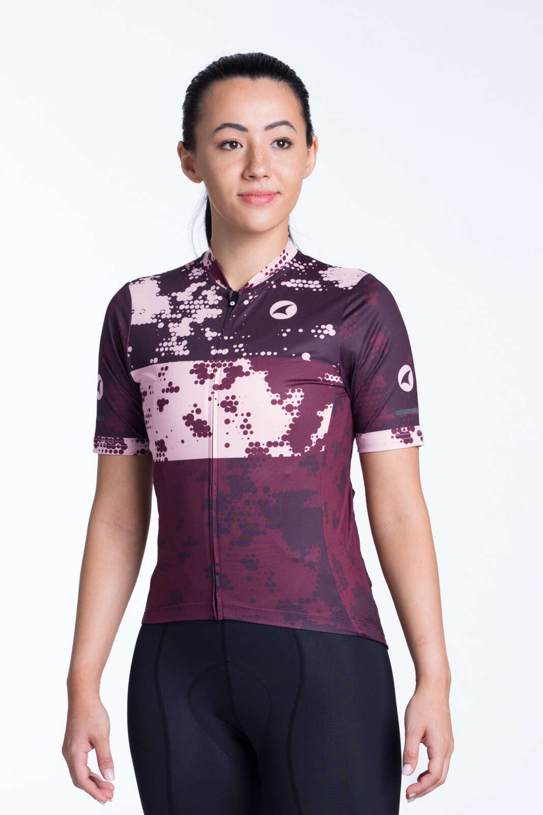 Women's Burgundy Bike Jersey - Ascent Front View