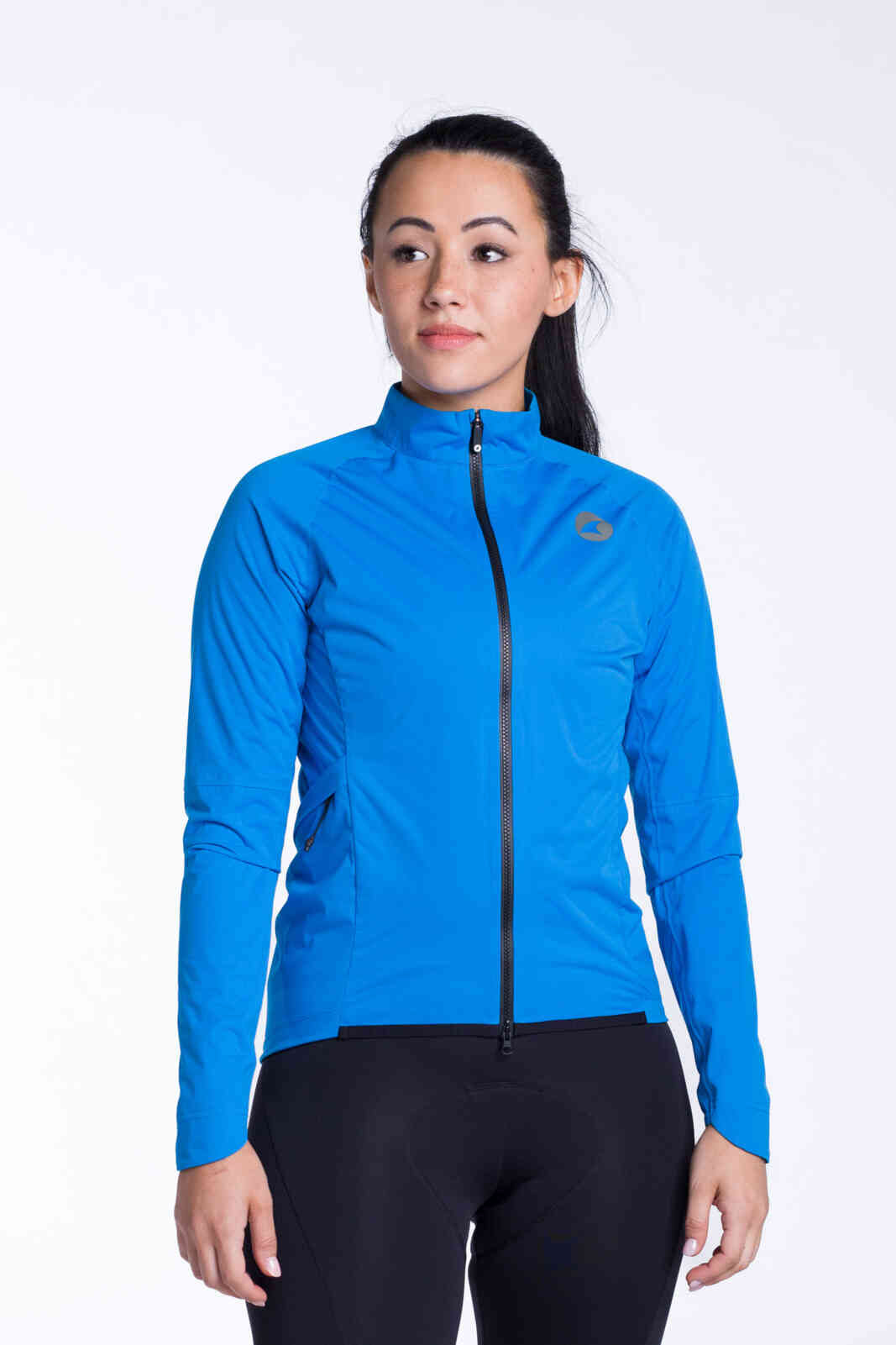 Women's Blue Waterproof Cycling Rain Jacket - Front View