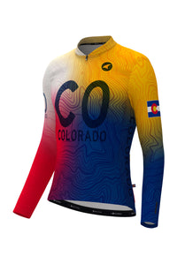 Men's Colorado Flag Long Sleeve Cycling Jersey - Front View
