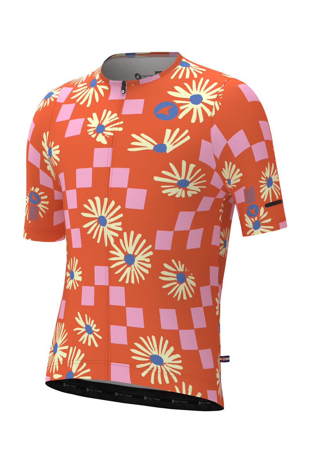 Men's Unique Cycling Jerseys - Aster Checks Orange Front View