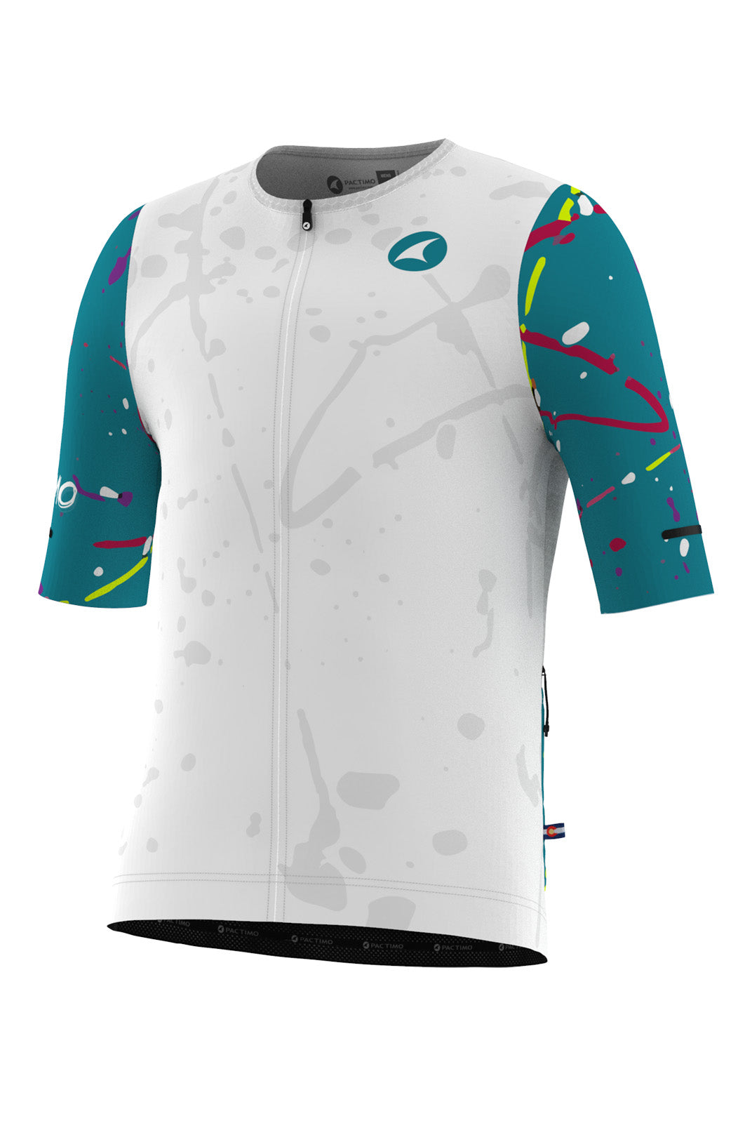 Men's White Paint Splatter Cargo Cycling Jersey - Front View