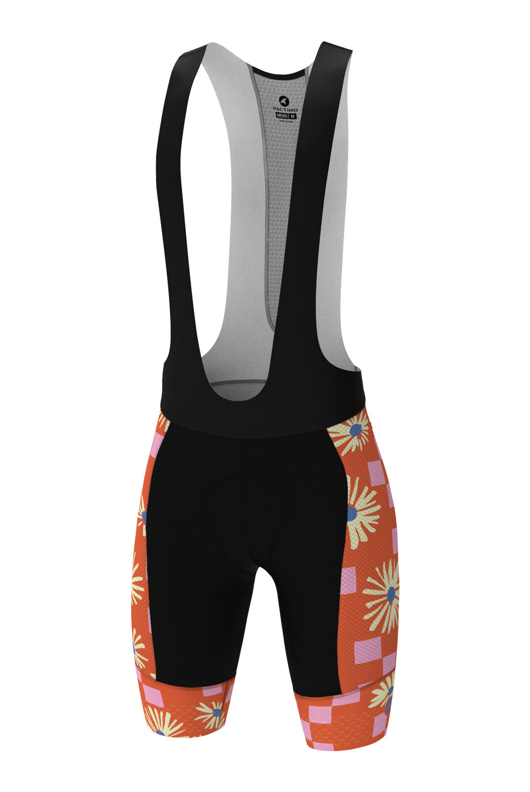 Men's Unique Long Length Cycling Bibs - Aster Checks Orange Front View