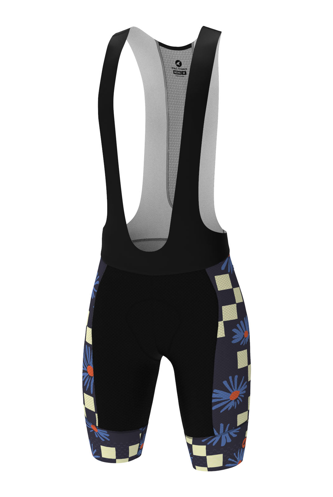 Men's Unique Long Length Cycling Bibs - Aster Checks Navy Front View
