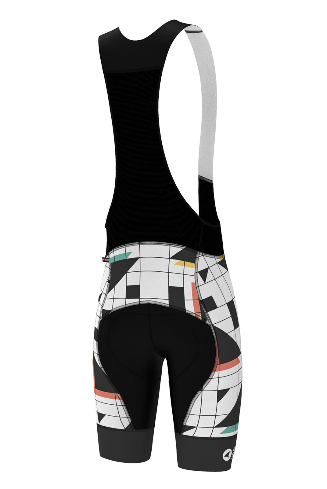 Men's Long Length Cycling Bib Shorts - White Sandra Fettingis Design - Back View