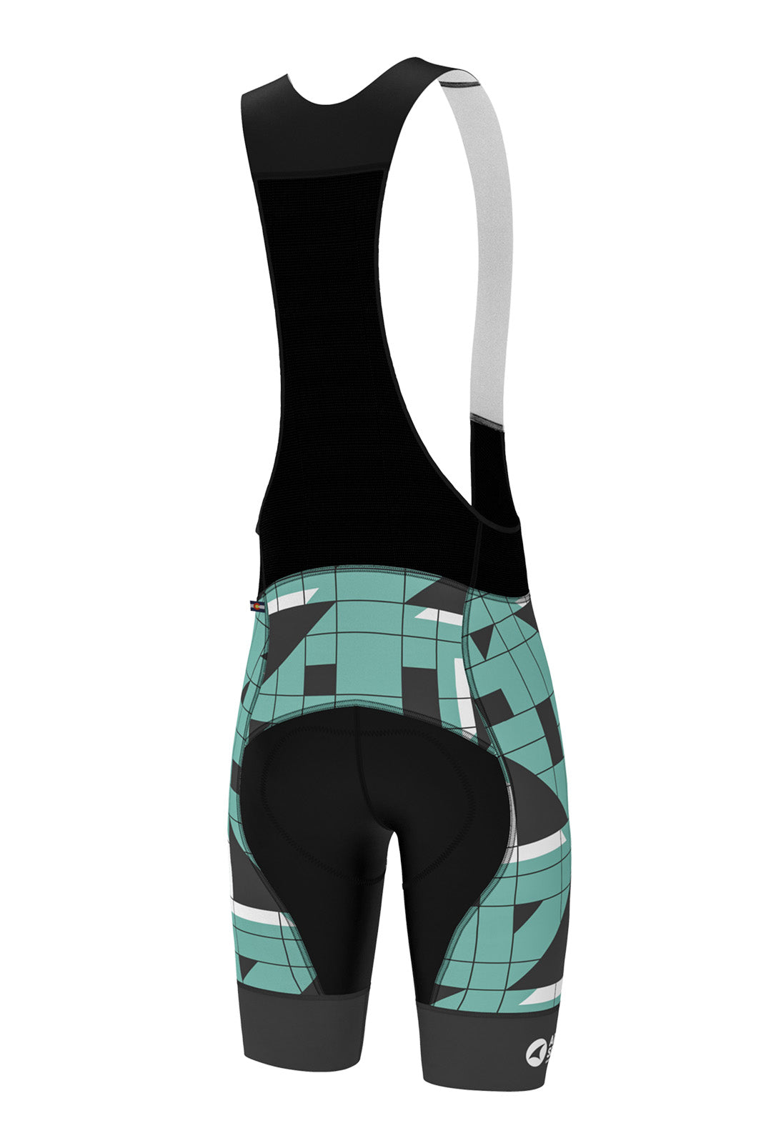 Men's Long Length Cycling Bib Shorts - Green Sandra Fettingis Design - Back View