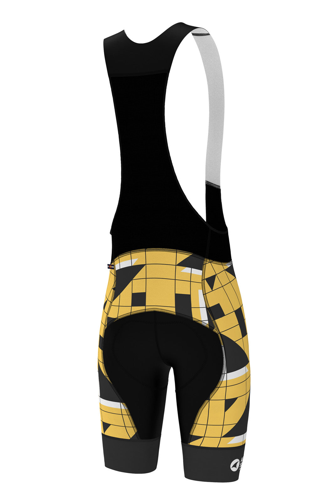 Men's Long Length Cycling Bib Shorts - Yellow Sandra Fettingis Design - Back View