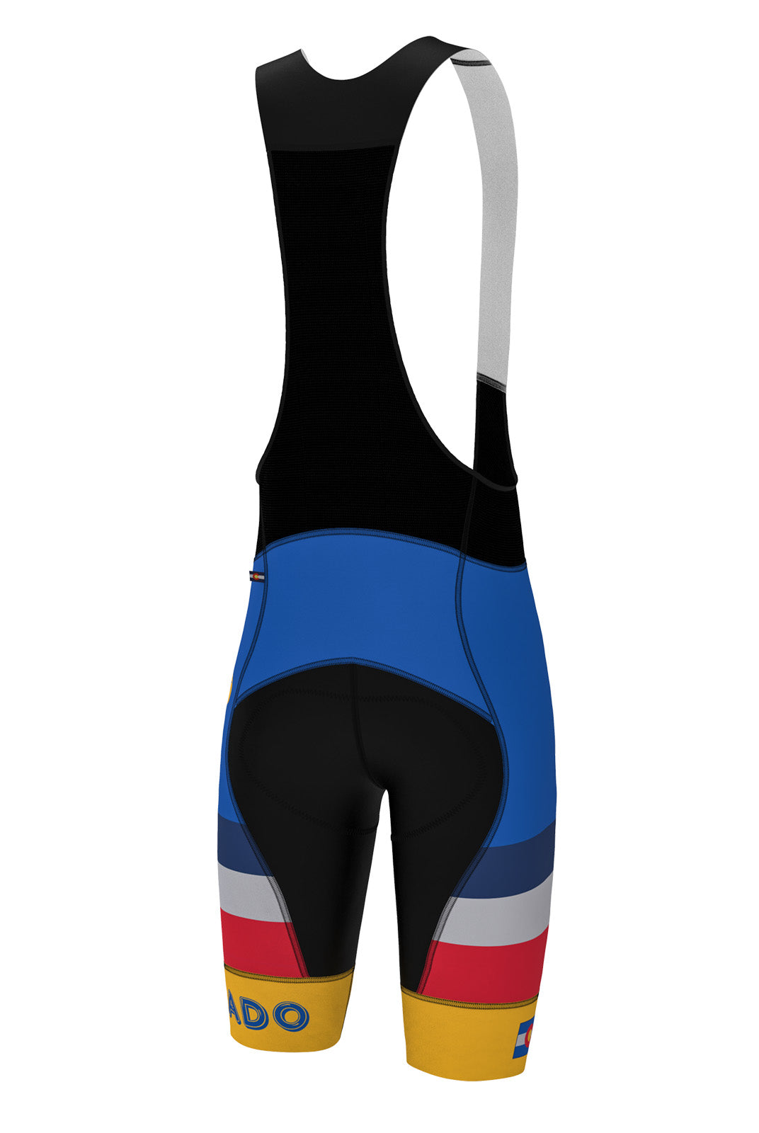 Men's Retro Blue Colorado Cycling Bibs - Ascent Vector Long Length Back View