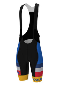 Men's Retro Blue Colorado Cycling Bibs - Ascent Vector Long Length Front View