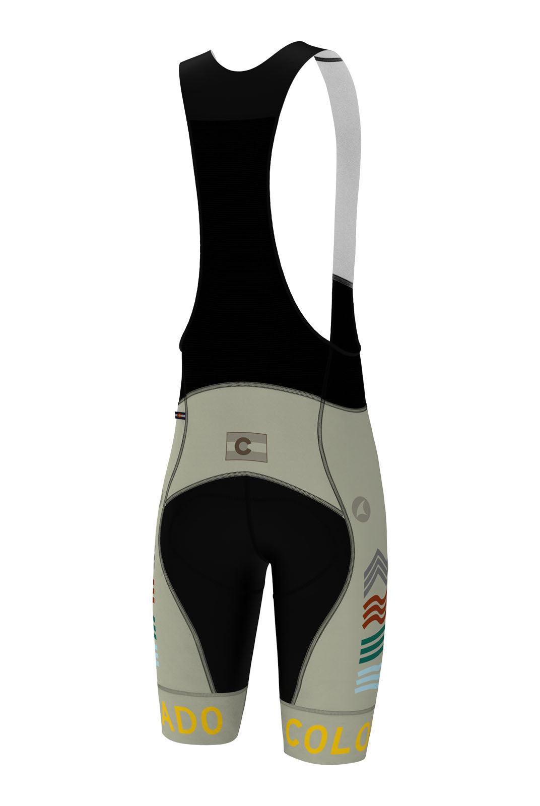 Men's White Long Length Colorado Cycling Bibs - Back View