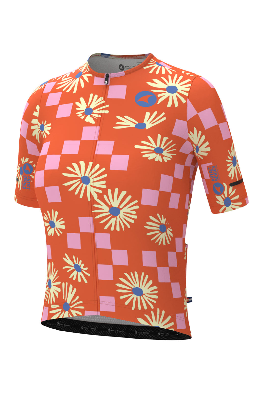 Women's Unique Cycling Jersey - Aster Checks Orange Front View