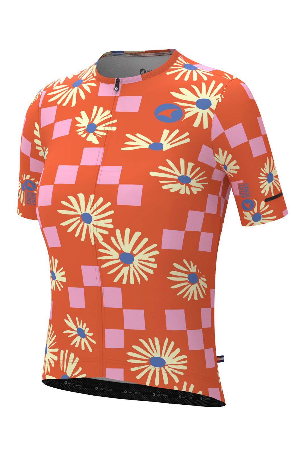 Women's Unique Aero Cycling Jerseys - Aster Check Orange Front View