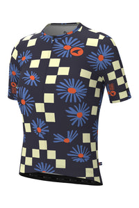 Women's Unique Aero Cycling Jerseys - Aster Check Navy Front View