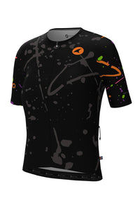 Women's Black Paint Splatter Cargo Cycling Jersey - Front View