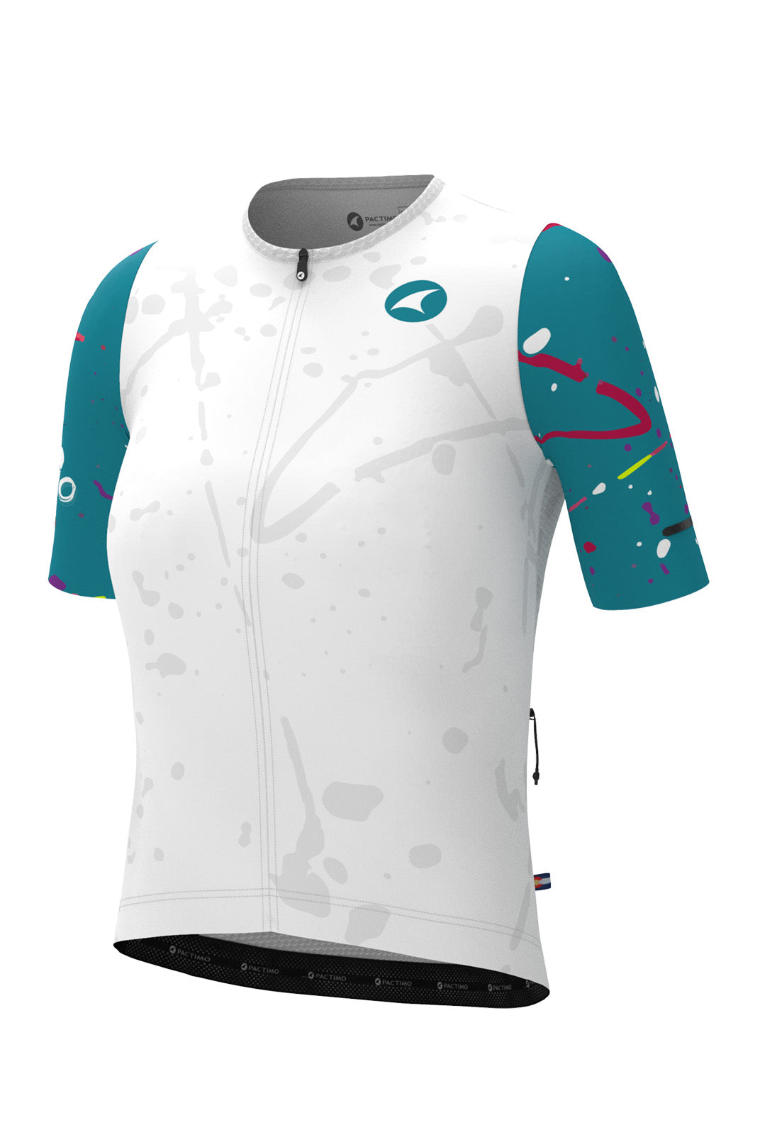 Women's White Paint Splatter Cargo Cycling Jersey - Front View