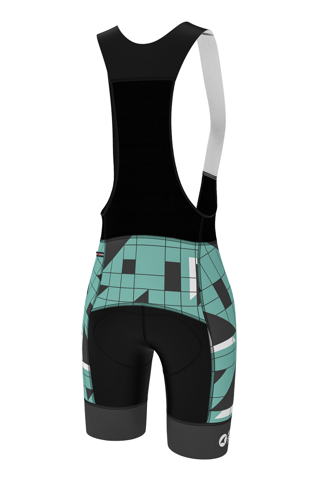 Women's Cycling Bib Shorts - Green Sandra Fettingis Design - Back View
