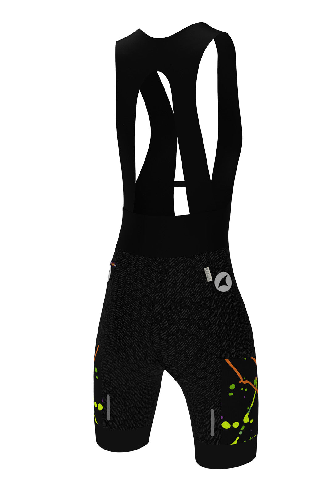 Women's Unique Cargo Bib Shorts - Gravel Party Black Design Back View