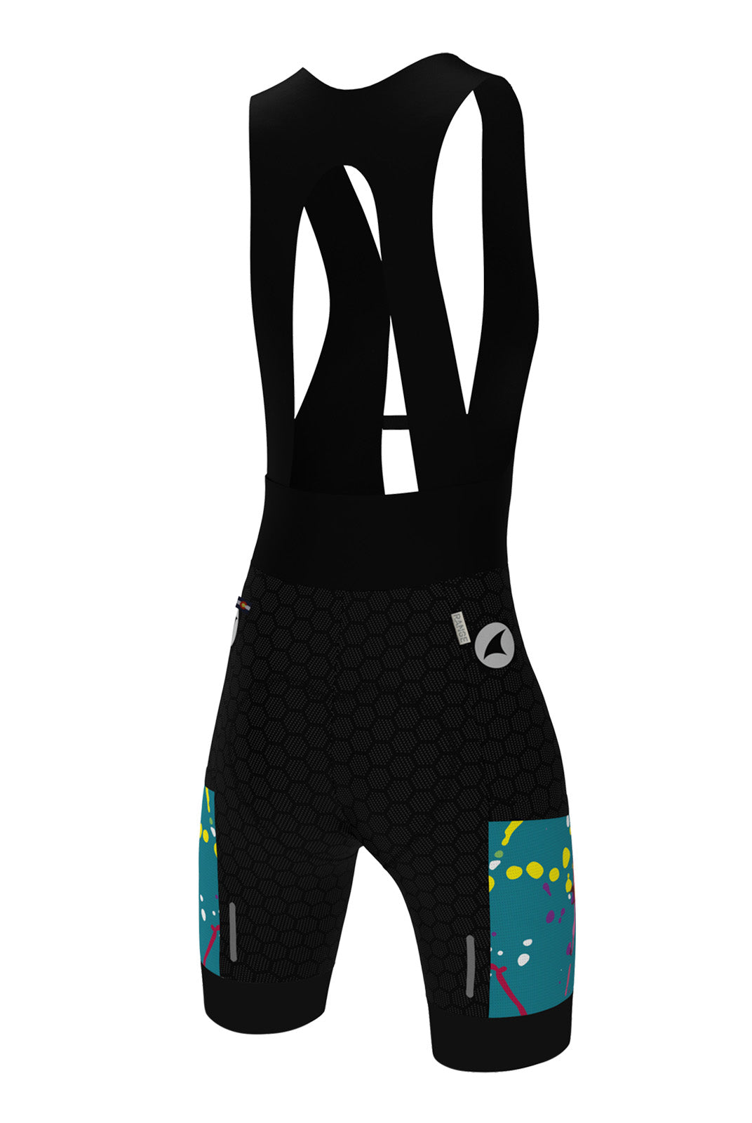 Women's Unique Cargo Bib Shorts - Gravel Party White Design Back View