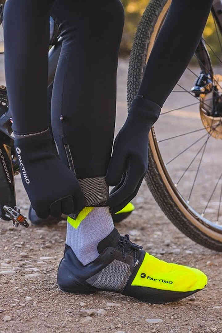 High-Viz Yellow Thermal Cycling Toe Covers - In Action