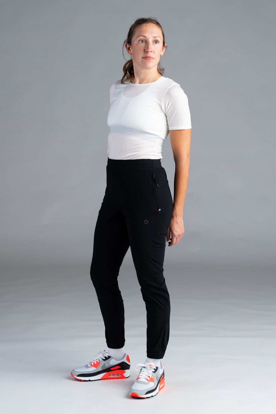 Women's Black Bike Joggers - Full-Body Front View