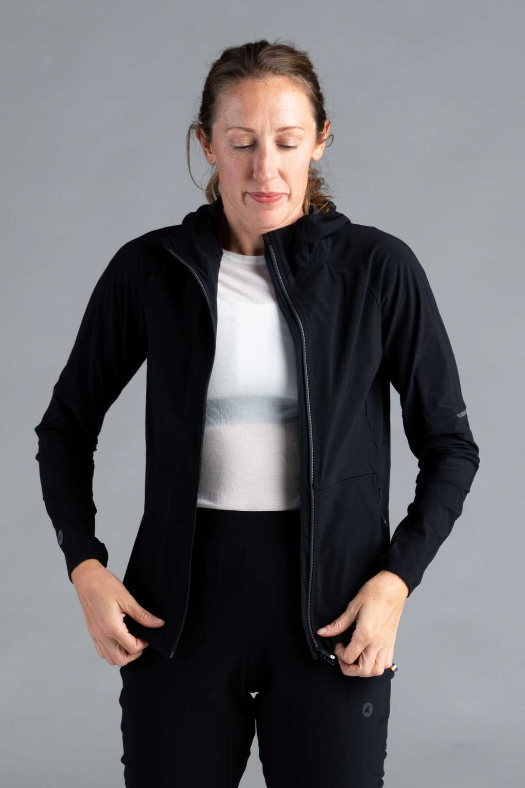 Women's Packable Black Lightweight Cycling Jacket - Zipper